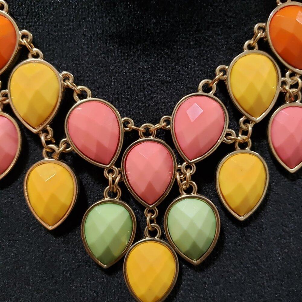 Womens Fashion Multicolor Faceted Teardrop Collar Necklace with Lobster Clasp - Picture 3 of 6